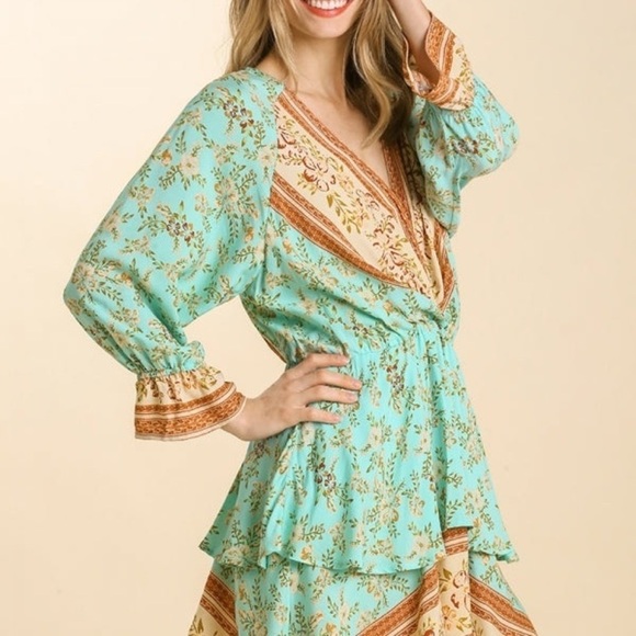 Umgee Floral Print Layered Mini Dress Size Small - Picture 16 of 17